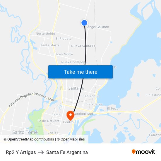 Rp2 Y Artigas to Santa Fe Argentina map