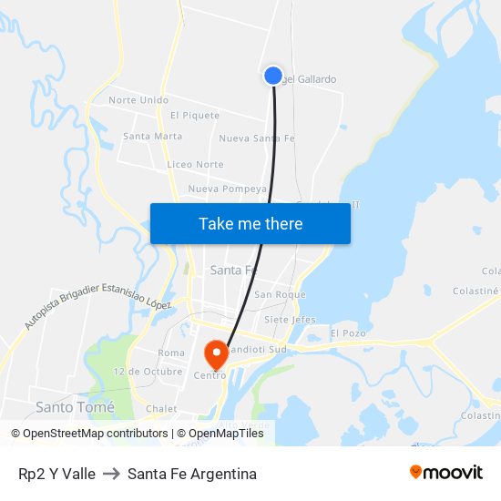 Rp2 Y Valle to Santa Fe Argentina map