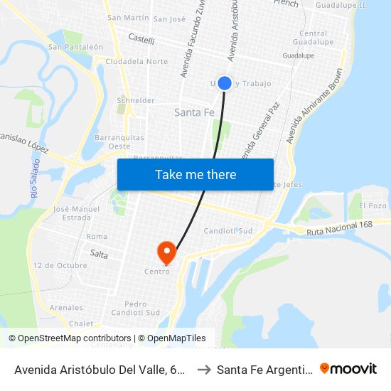 Avenida Aristóbulo Del Valle, 6186 to Santa Fe Argentina map