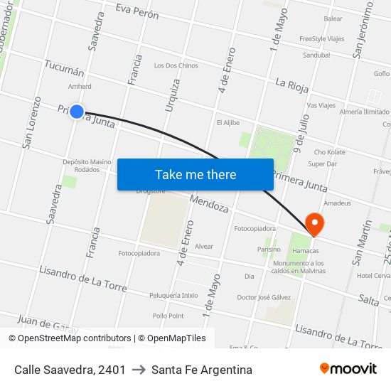 Calle Saavedra, 2401 to Santa Fe Argentina map