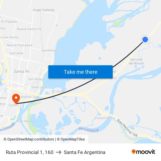 Ruta Provincial 1, 160 to Santa Fe Argentina map