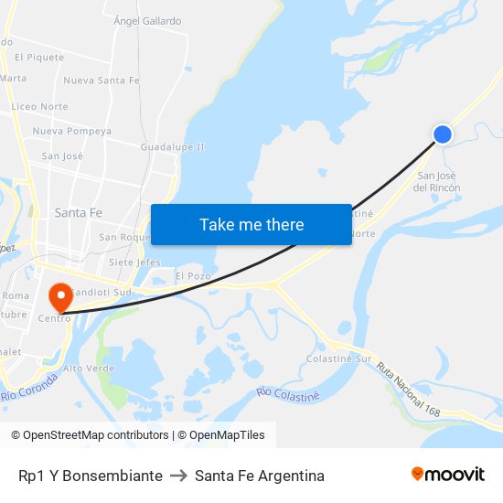 Rp1 Y Bonsembiante to Santa Fe Argentina map