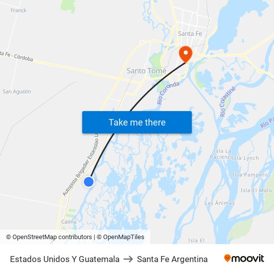 Estados Unidos Y Guatemala to Santa Fe Argentina map
