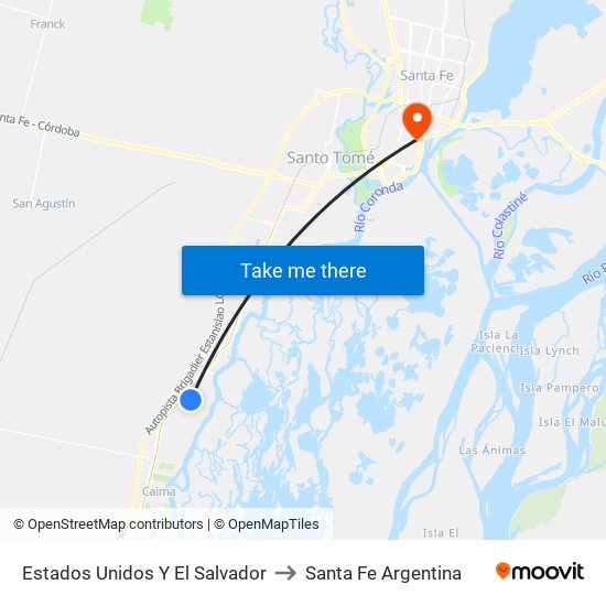 Estados Unidos Y El Salvador to Santa Fe Argentina map