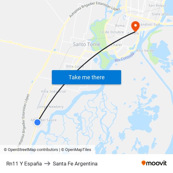 Rn11 Y España to Santa Fe Argentina map