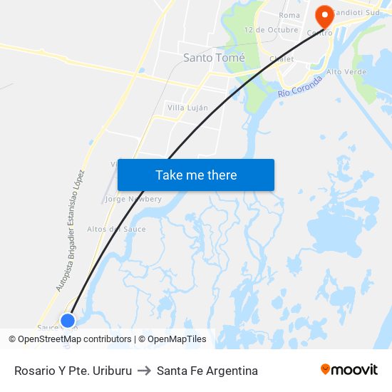 Rosario Y Pte. Uriburu to Santa Fe Argentina map