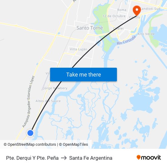 Pte. Derqui Y Pte. Peña to Santa Fe Argentina map