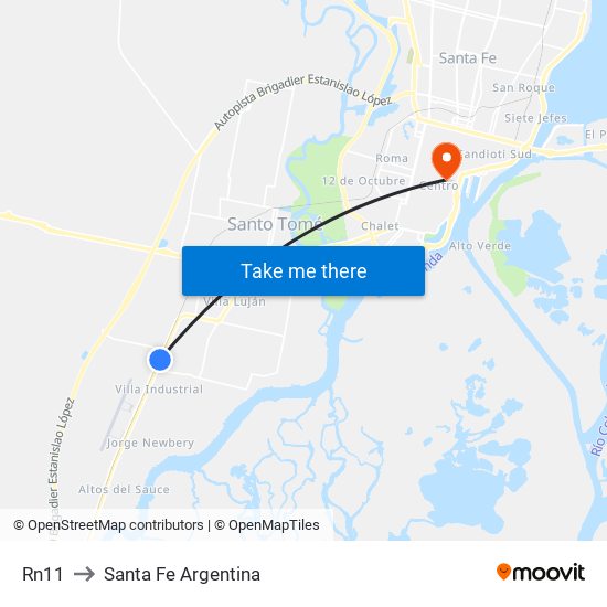 Rn11 to Santa Fe Argentina map