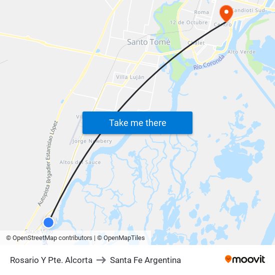 Rosario Y Pte. Alcorta to Santa Fe Argentina map