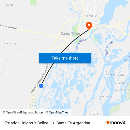 Estados Unidos Y Belice to Santa Fe Argentina map