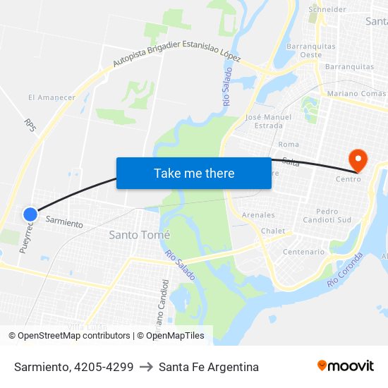 Sarmiento, 4205-4299 to Santa Fe Argentina map