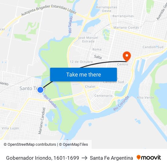 Gobernador Iriondo, 1601-1699 to Santa Fe Argentina map