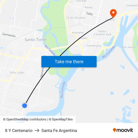 8 Y Centenario to Santa Fe Argentina map