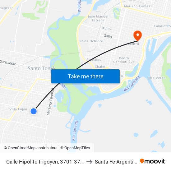 Calle Hipólito Irigoyen, 3701-3729 to Santa Fe Argentina map