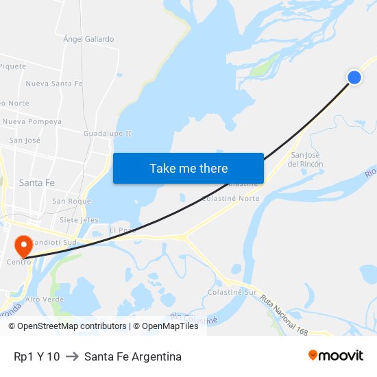 Rp1 Y 10 to Santa Fe Argentina map