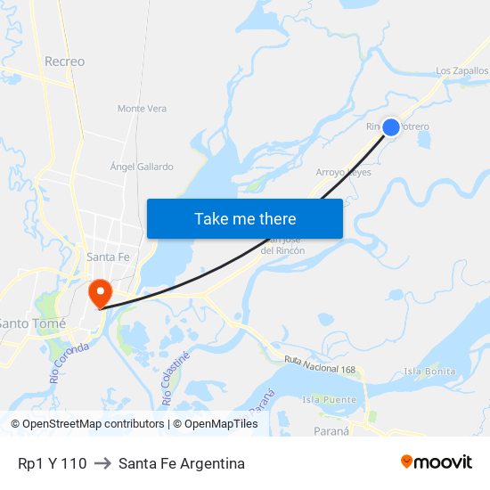 Rp1 Y 110 to Santa Fe Argentina map