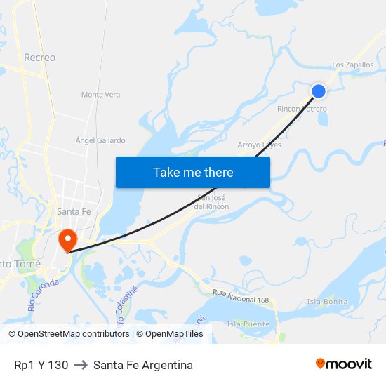 Rp1 Y 130 to Santa Fe Argentina map