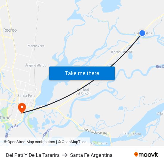 Del Patí Y De La Tararira to Santa Fe Argentina map