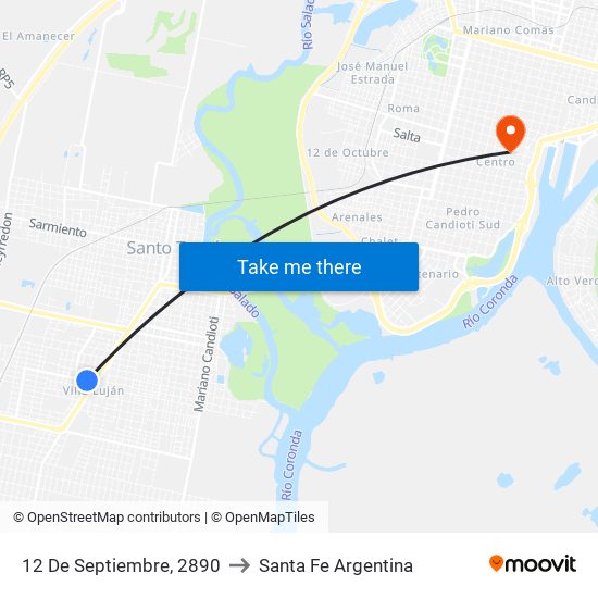 12 De Septiembre, 2890 to Santa Fe Argentina map