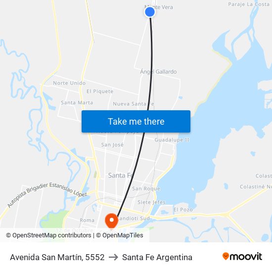 Avenida San Martín, 5552 to Santa Fe Argentina map