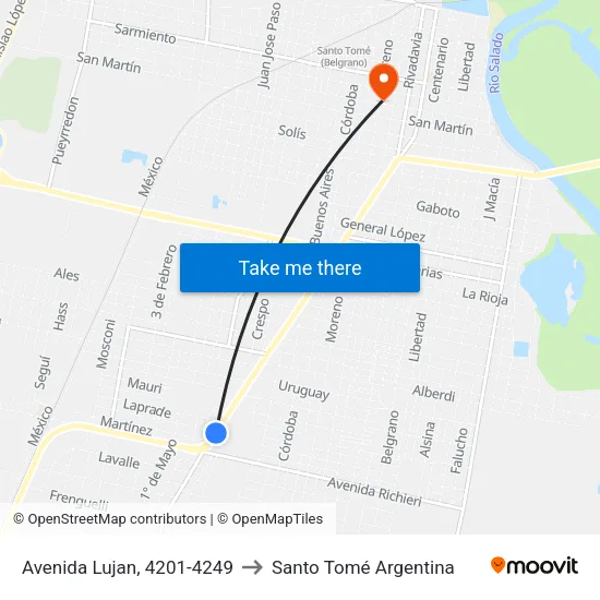 Avenida Lujan, 4201-4249 to Santo Tomé Argentina map