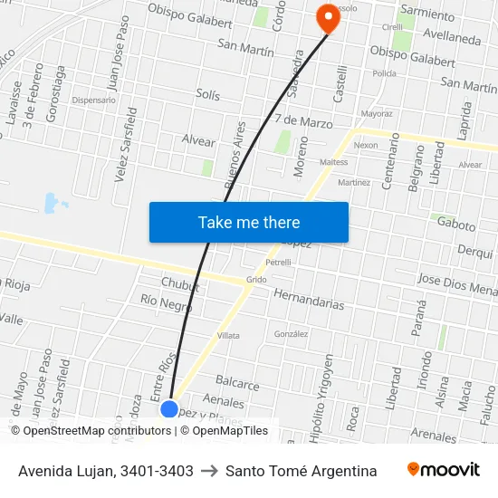 Avenida Lujan, 3401-3403 to Santo Tomé Argentina map