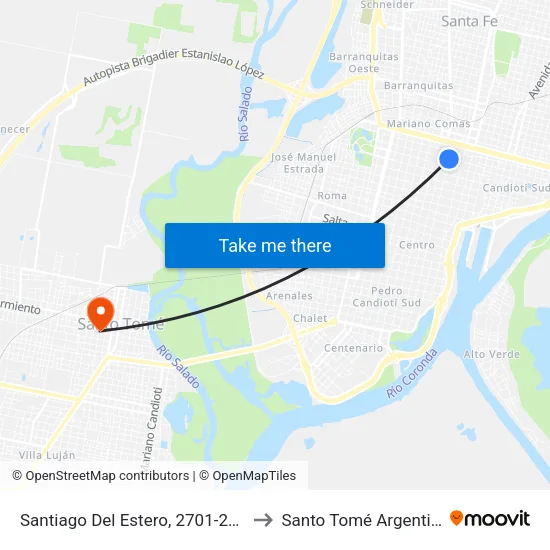 Santiago Del Estero, 2701-2755 to Santo Tomé Argentina map
