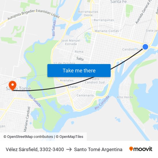 Vélez Sársfield, 3302-3400 to Santo Tomé Argentina map