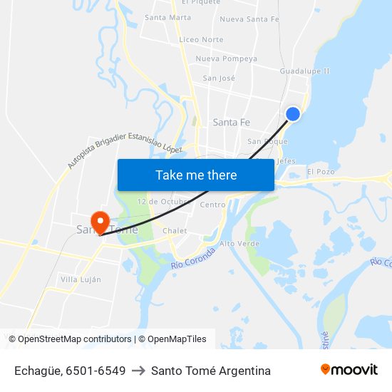 Echagüe, 6501-6549 to Santo Tomé Argentina map