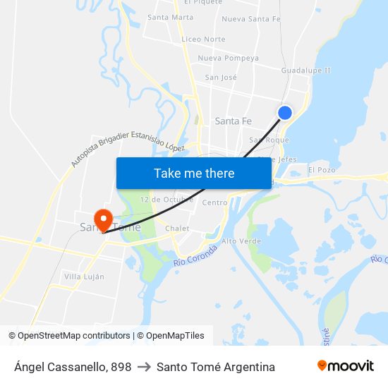 Ángel Cassanello, 898 to Santo Tomé Argentina map