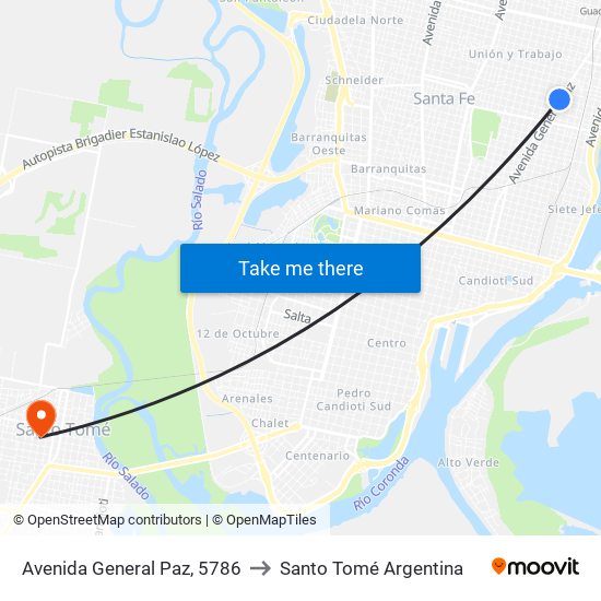 Avenida General Paz, 5786 to Santo Tomé Argentina map