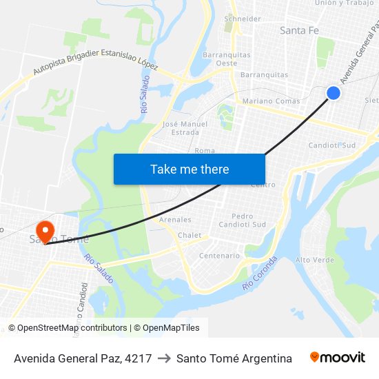 Avenida General Paz, 4217 to Santo Tomé Argentina map