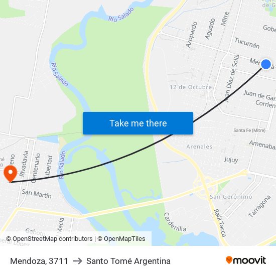 Mendoza, 3711 to Santo Tomé Argentina map