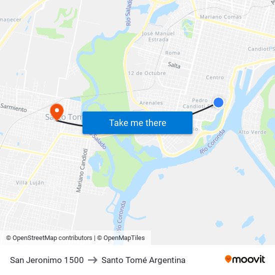 San Jeronimo 1500 to Santo Tomé Argentina map