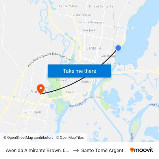 Avenida Almirante Brown, 6200 to Santo Tomé Argentina map