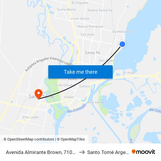 Avenida Almirante Brown, 7101-7199 to Santo Tomé Argentina map