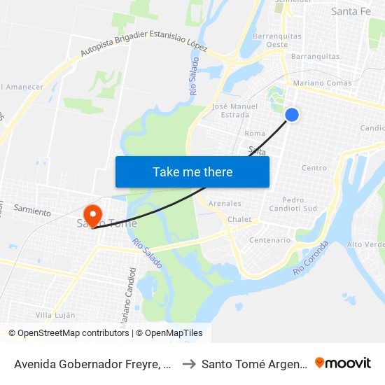 Avenida Gobernador Freyre, 2994 to Santo Tomé Argentina map