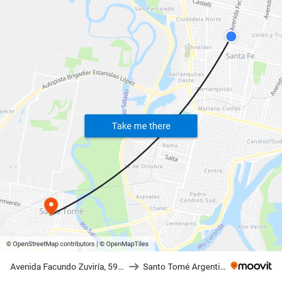 Avenida Facundo Zuviría, 5941 to Santo Tomé Argentina map