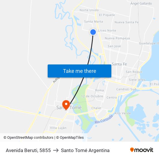 Avenida Beruti, 5855 to Santo Tomé Argentina map