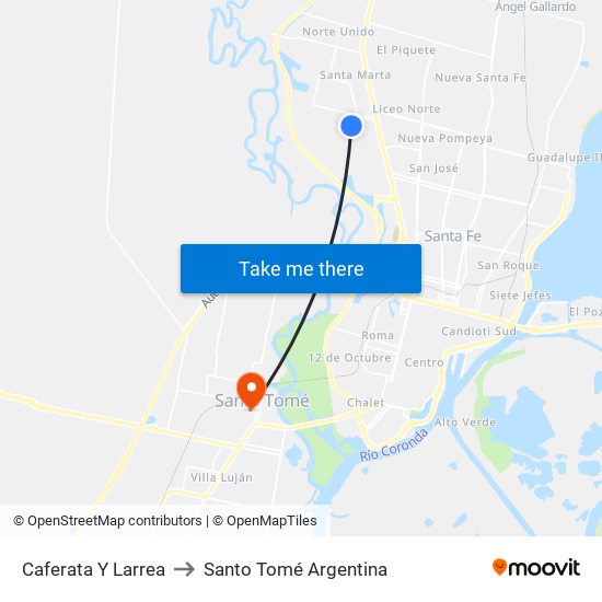 Caferata Y Larrea to Santo Tomé Argentina map