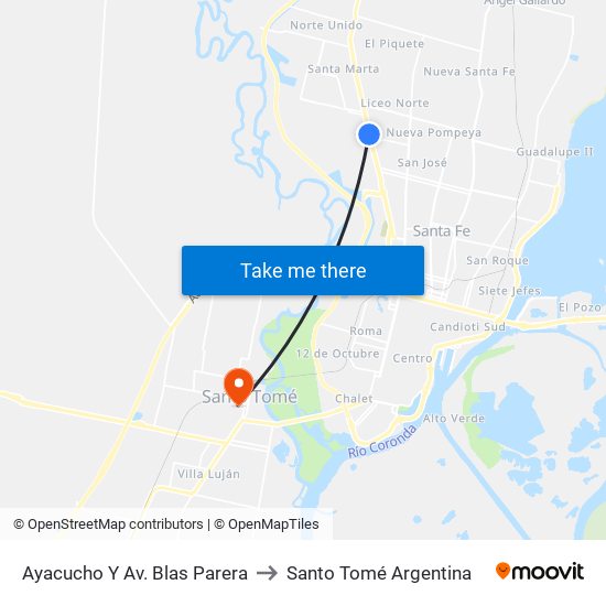 Ayacucho Y Av. Blas Parera to Santo Tomé Argentina map