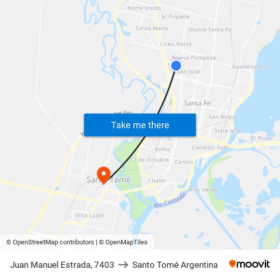 Juan Manuel Estrada, 7403 to Santo Tomé Argentina map