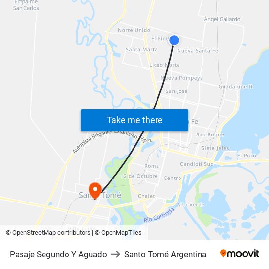 Pasaje Segundo Y Aguado to Santo Tomé Argentina map