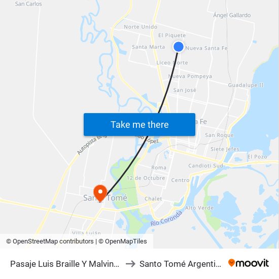 Pasaje Luis Braille Y Malvinas to Santo Tomé Argentina map