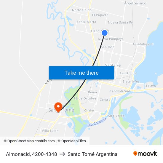 Almonacid, 4200-4348 to Santo Tomé Argentina map