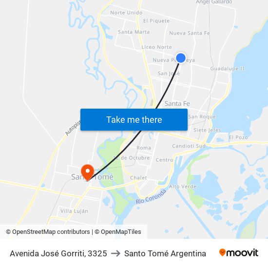 Avenida José Gorriti, 3325 to Santo Tomé Argentina map