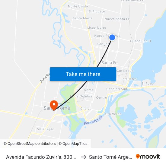 Avenida Facundo Zuviría, 8002-8100 to Santo Tomé Argentina map