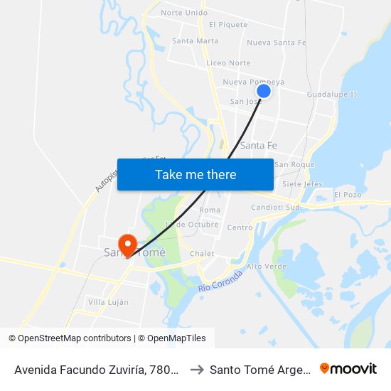 Avenida Facundo Zuviría, 7806-7900 to Santo Tomé Argentina map