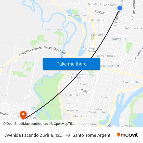 Avenida Facundo Zuviría, 4217 to Santo Tomé Argentina map