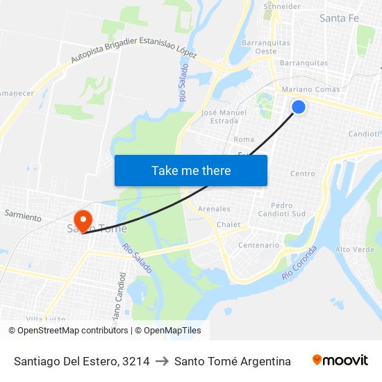 Santiago Del Estero, 3214 to Santo Tomé Argentina map